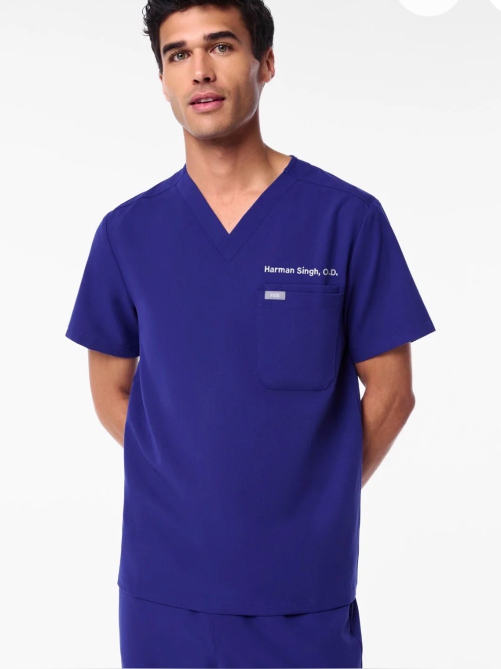 FIGS Scrub Top Mens XL Blue Technical Collection Leon V Neck Pocket Stretch